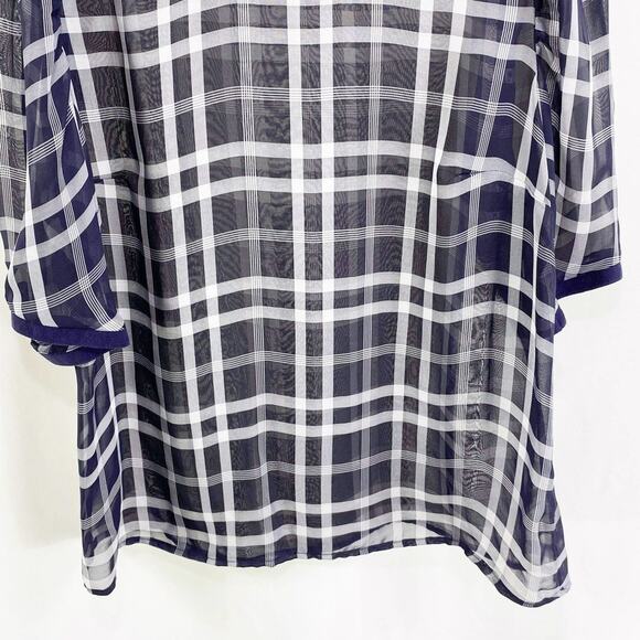 A NEW DAY Sheer Plaid Round Neck Short Sleeve Blouse - Picture 3 of 7